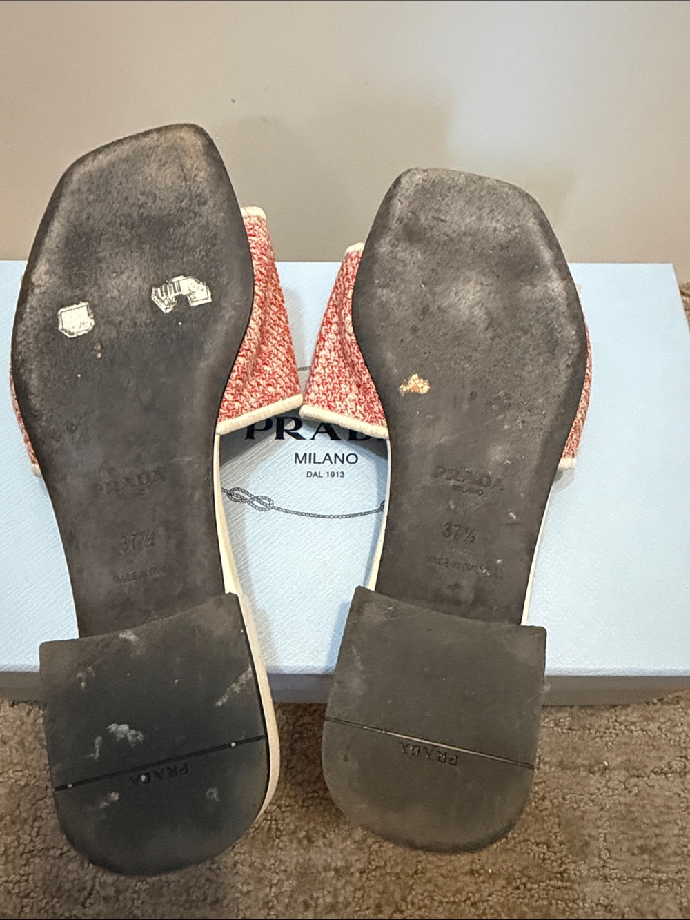 Prada White Slides with Red Woven Logo Strap - Picture 4 of 4